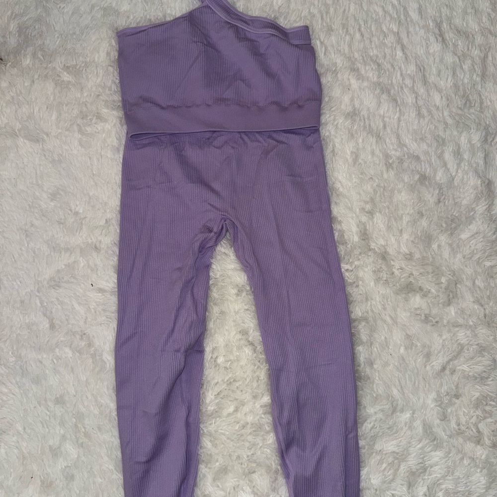 Amazon One-Shoulder Lavender Ribbed Active Set